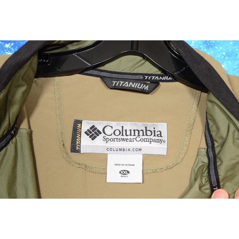 Columbia Titanium Windbreaker Jacket Mens 2XL Green Tan Packable Full Zip Hiking - Picture 3 of 9